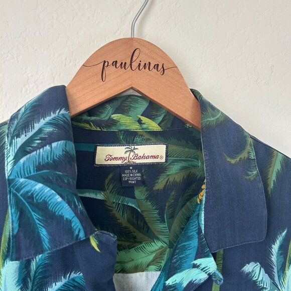 Tommy Bahama Shirt Mens Medium Navy Blue Tropical Hawaiian Silk Palm Tree Print - Picture 8 of 8